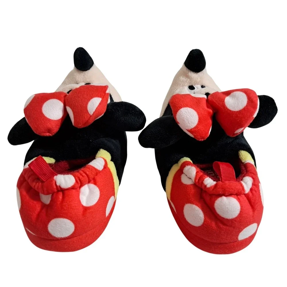 Disney Minnie Mouse Toddler Kids Slippers 7/8 Red Polka Dot Plush‎